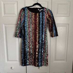 Cupcakes And Cashmere Dress Womens XS Sequin Stripe Sheath Party Mini Rainbow